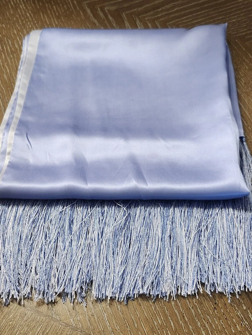 Carter Club 100% Silk Wrap Shawl Blue Reversible Fringed 70”x 21” Luxury Evening